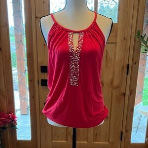 I.N.C. sleeveless red sequin keyhole women's top with- Medium